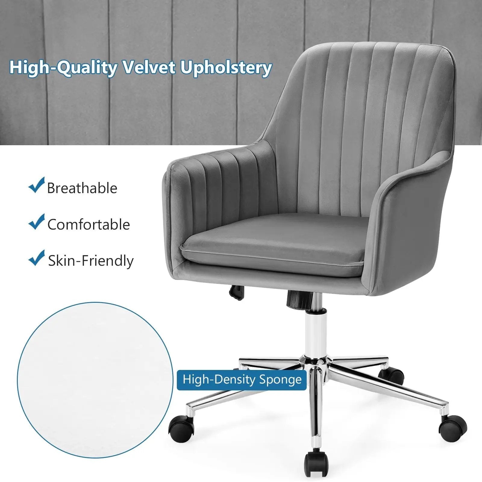 Velvet Accent Office Armchair with Adjustable Swivel and Removable Cushion by DirectDeals