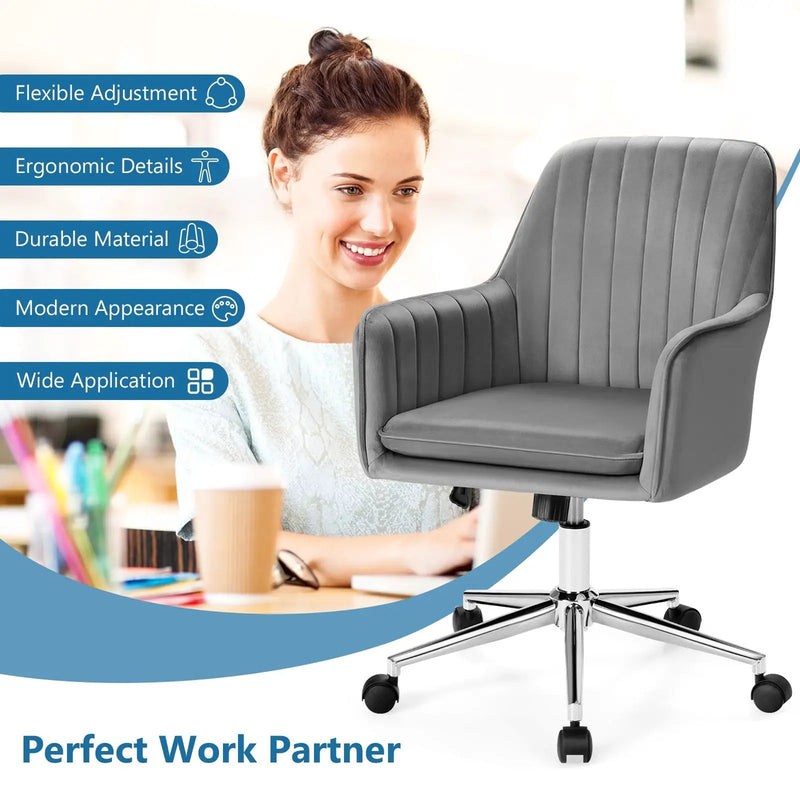 Velvet Accent Office Armchair with Adjustable Swivel and Removable Cushion by DirectDeals