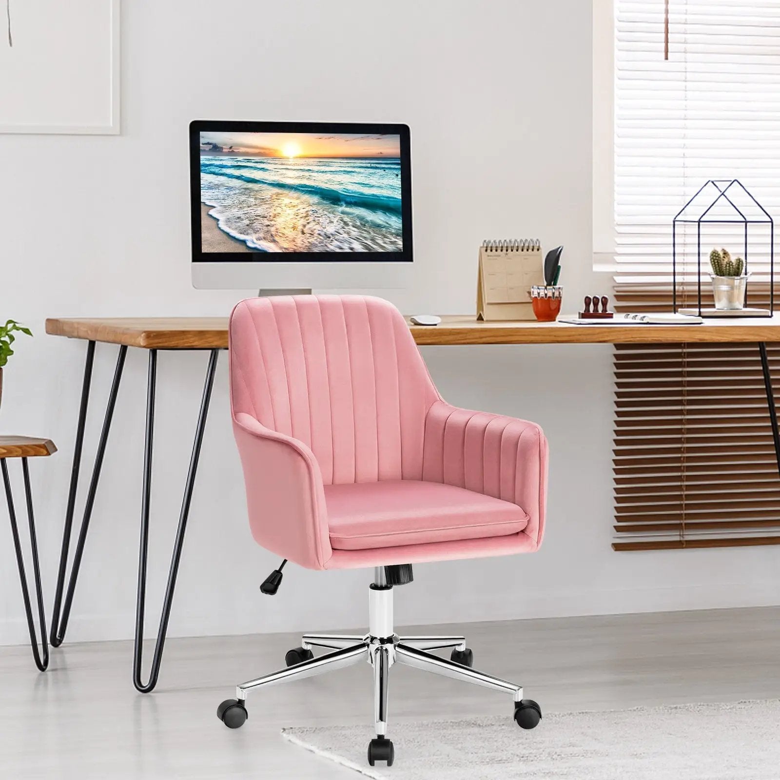Velvet Accent Office Armchair with Adjustable Swivel and Removable Cushion by DirectDeals