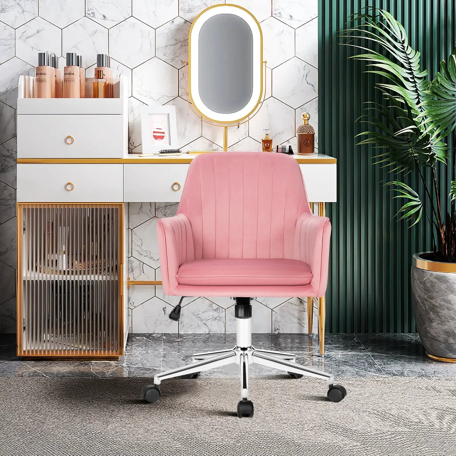 Velvet Accent Office Armchair with Adjustable Swivel and Removable Cushion by DirectDeals