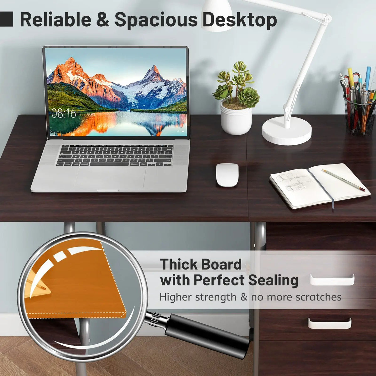 Home Office Folding Computer Laptop Desk Wheeled with 3 Drawers, photo 4 of 9