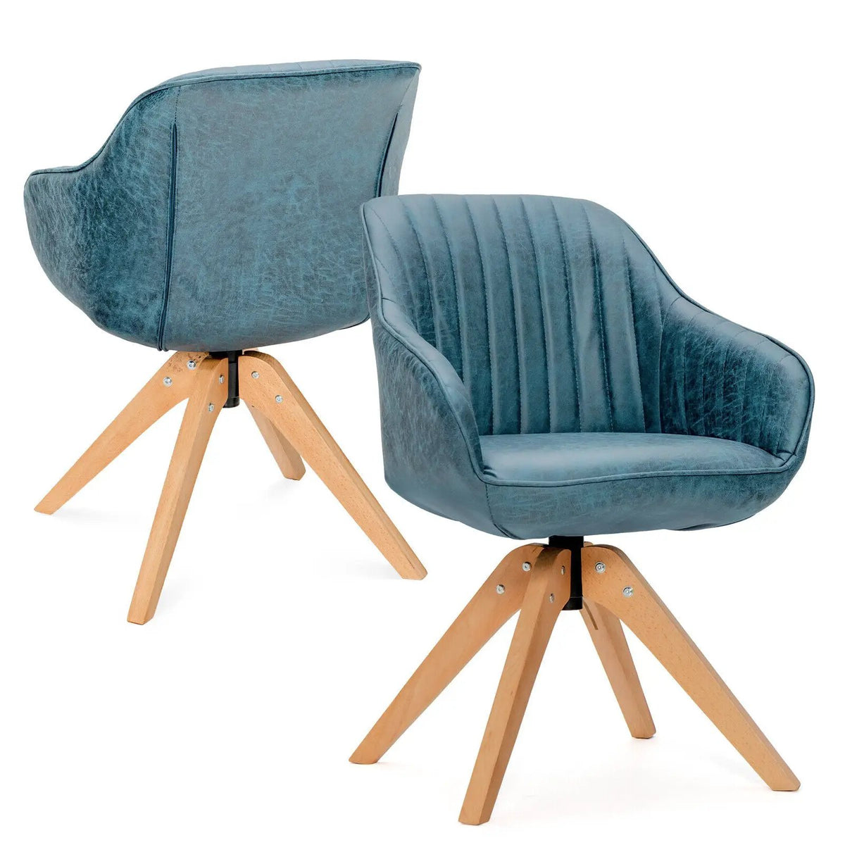 Modern Leathaire Set of 2 Swivel Accent Chair with Beech Wood Legs, photo 16 of 24