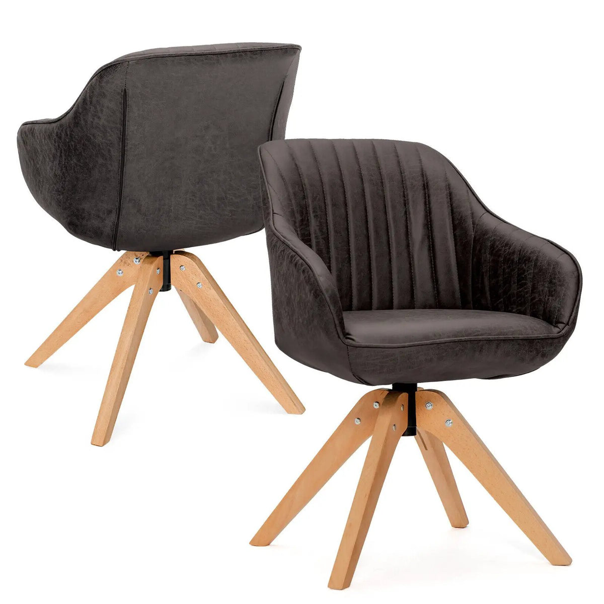 Modern Leathaire Set of 2 Swivel Accent Chair with Beech Wood Legs, photo 18 of 24