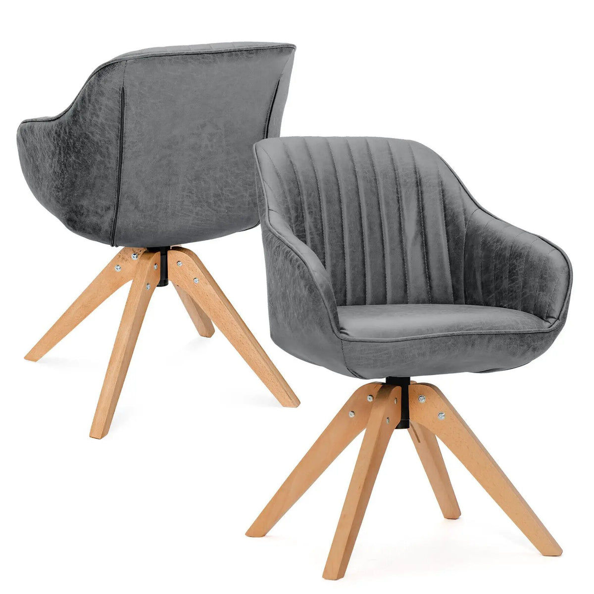 Modern Leathaire Set of 2 Swivel Accent Chair with Beech Wood Legs, photo 17 of 24