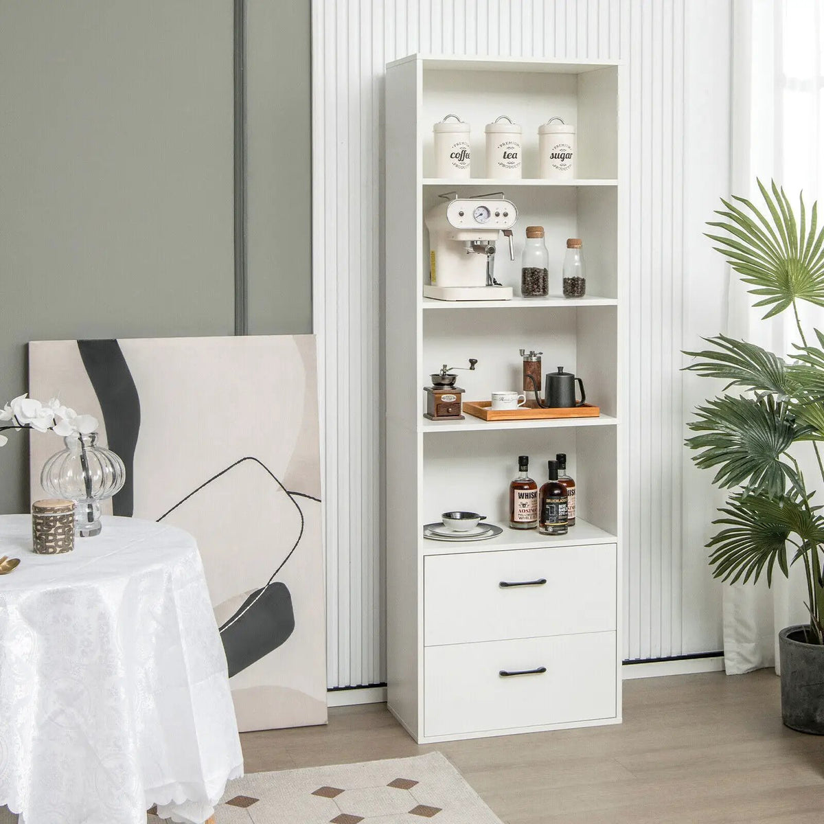 6-Tier Tall Freestanding Bookshelf with 4 Open Shelves and 2 Drawers, photo 2 of 9
