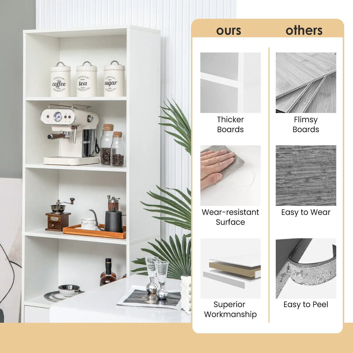 6-Tier Tall Freestanding Bookshelf with 4 Open Shelves and 2 Drawers, photo 8 of 9