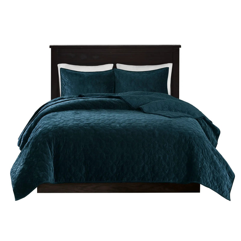 3 Piece Velvet Quilt Set Teal King/Cal King by HouseOfZazla