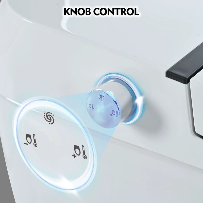 Heated Seat Smart Toilet Without Bidet, Upmarket Compact Dual Flush Toilet 1 / 1.28 Gpf, Tank Less Toilet With Adjustable Temp Heated Seat, Foot Sensor Flush - White Night Light, Knob Control, Power Out by HouseOfZazla