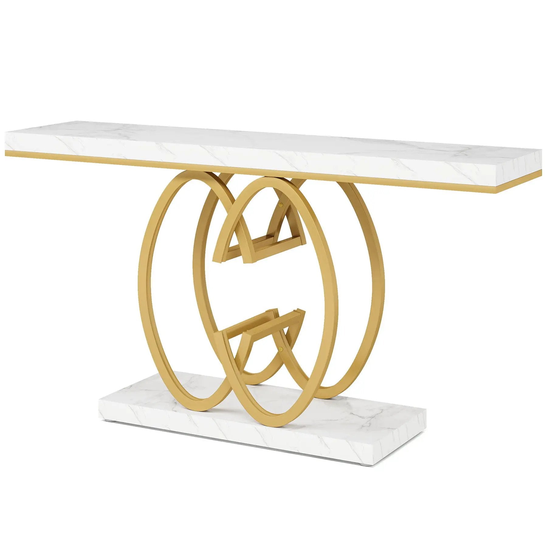 Console Table, Geometric Entryway Table For Living Hallway - White / Gold by HouseOfZazla