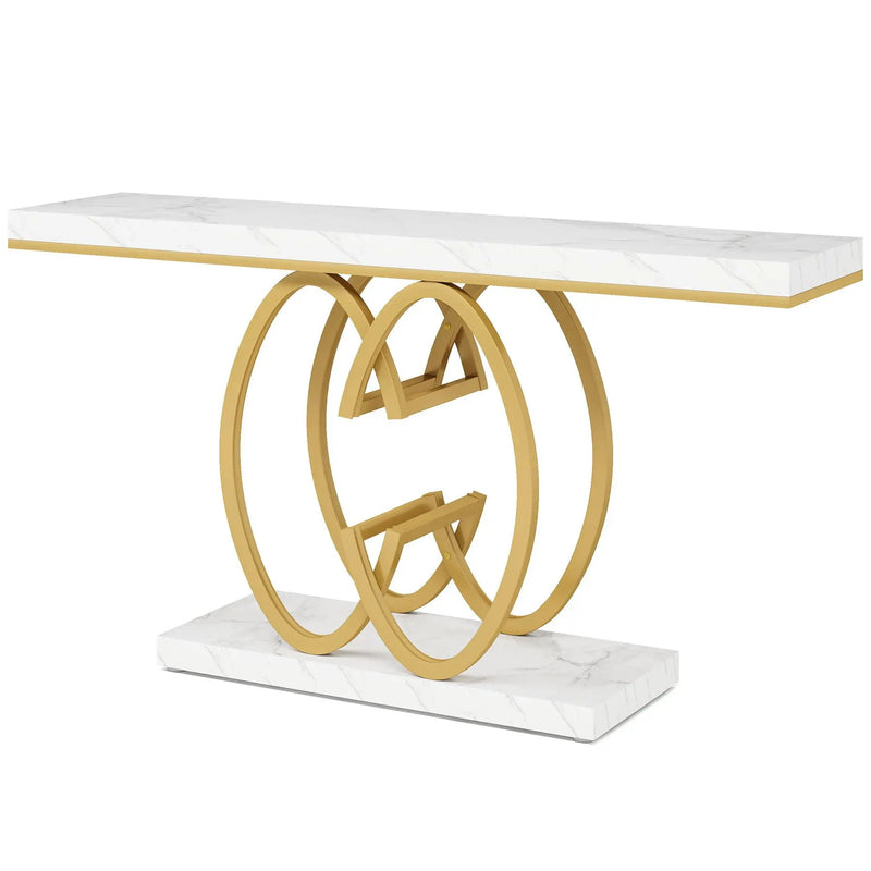 Console Table, Geometric Entryway Table For Living Hallway - White / Gold by HouseOfZazla