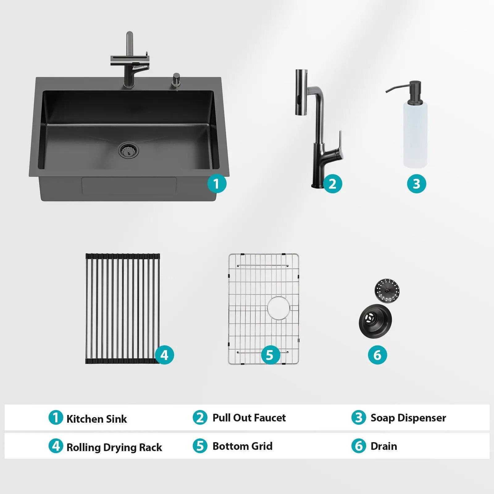Drop-In Stainless Steel Kitchen Sink With Pull-Out Faucet And Soap Dispenser by HouseOfZazla