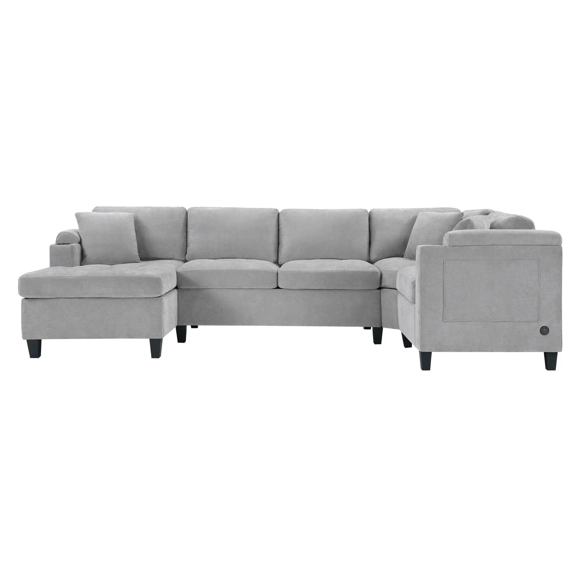 U Shaped Sectional Sofa, Corner Living Room Couch With Built In Cup Holders, Storage, USB Ports by HouseOfZazla