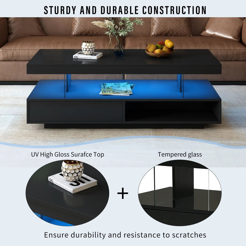 LED Coffee Table With 2 Drawers And Display Shelves by Unique Piece Furniture
