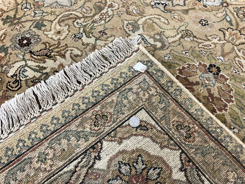 Indo Mahal Rug 8x10, Indian Jaipur Rug 8 x 10 ft, Wool Indo Persian Carpet, Handmade Traditional Floral Area Rug, Olive Green, Vintage Rug by Jewel Rugs