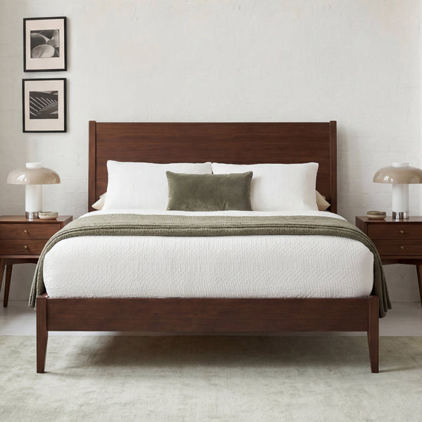 Mid-Century Modern Solid Bamboo Wood King Size Platform Bed