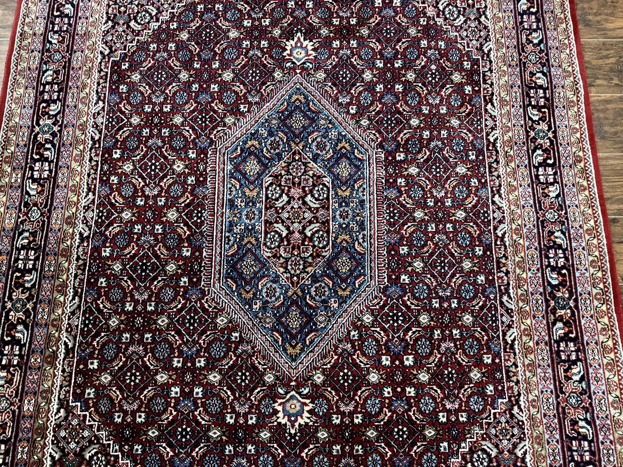 Indo Persian Bidjar Rug 6x9, Vintage Wool Handmade Carpet by Jewel Rugs