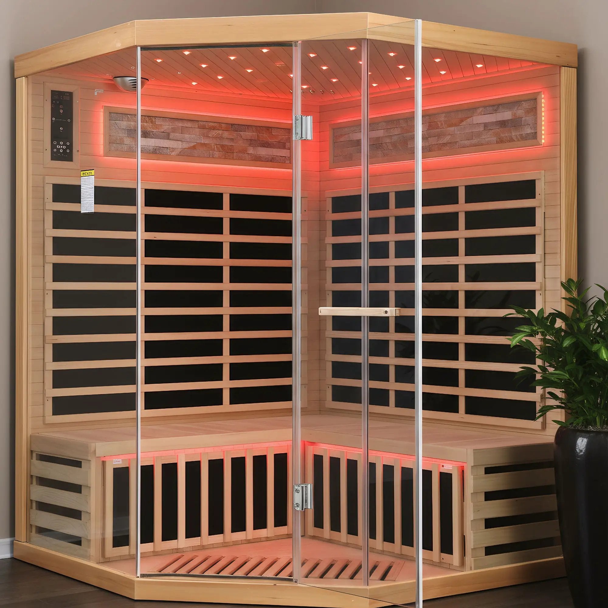 Pentagonal Sauna Room With Carbon Heating Plates - American White Oak by HouseOfZazla