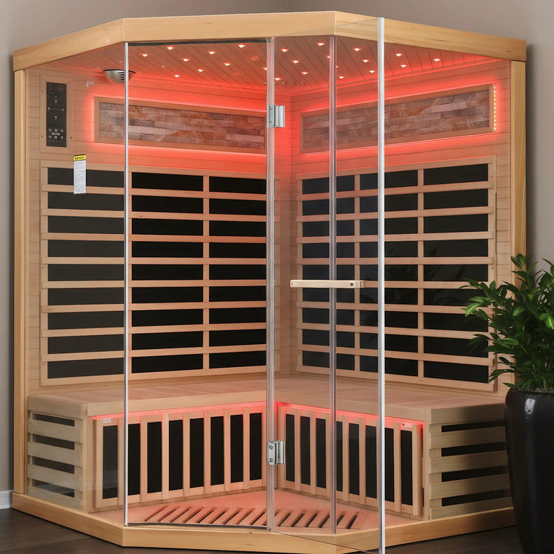 Pentagonal Sauna Room With Carbon Heating Plates - American White Oak by HouseOfZazla