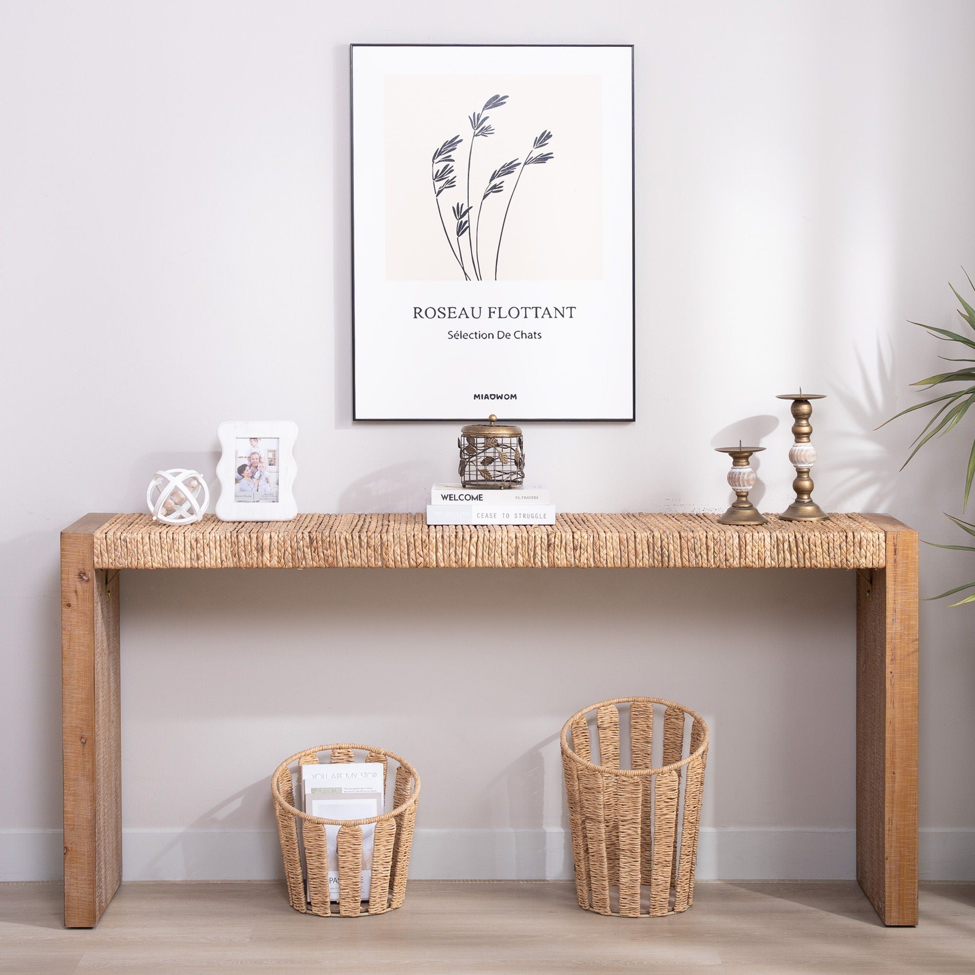 Console Table, Handwoven Top - Antique Natural / Natural by HouseOfZazla