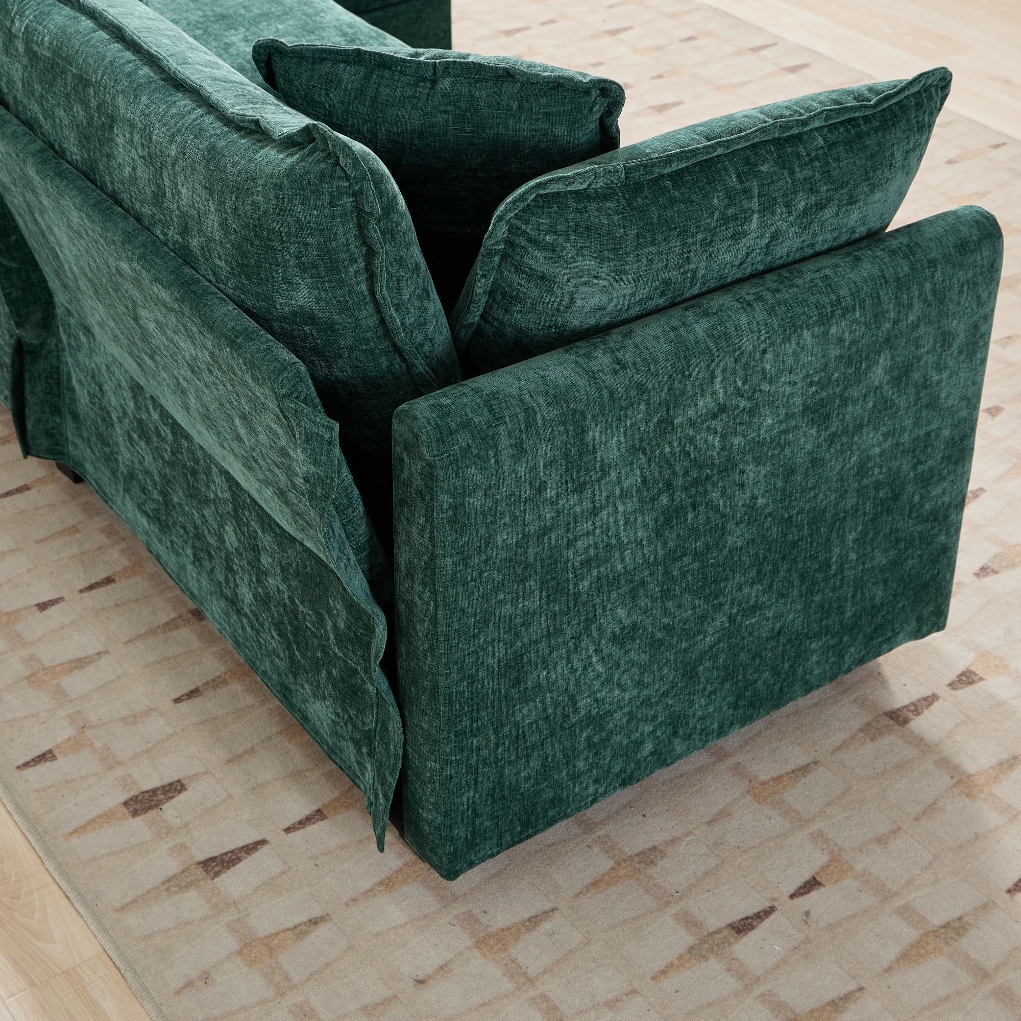 Cloud 3 Seats Sofa (Ottoman is not included) Chenille Fabric in Green by BLAKHOM