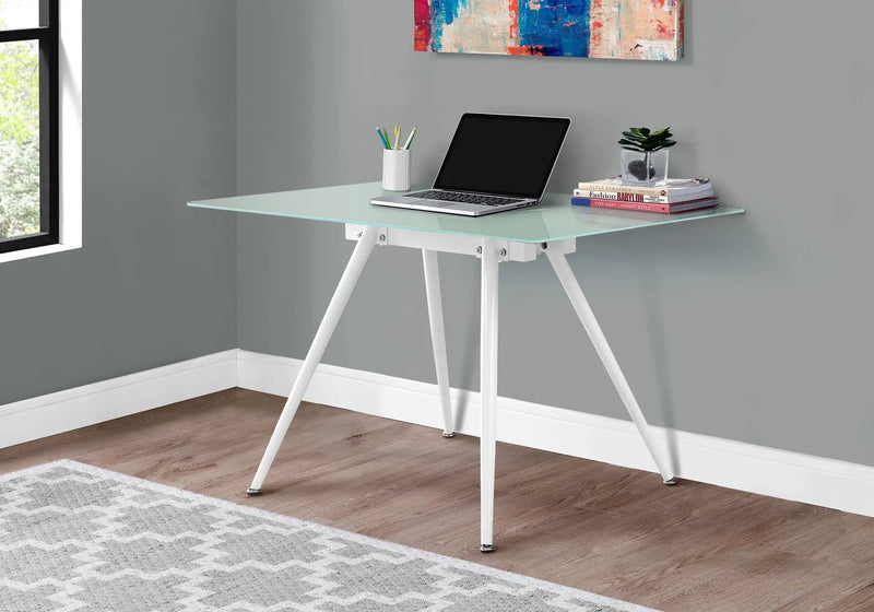 Computer Desk For Home Office, Laptop, Tempered Glass, Contemporary & Modern - White by HouseOfZazla