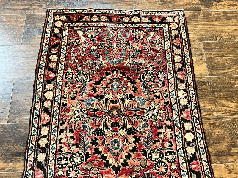 Small Antique Persian Rug 2.6 x 4, Red Floral Handmade 1920s Wool Rug, Persian Hamadan Lilian Rug by Jewel Rugs