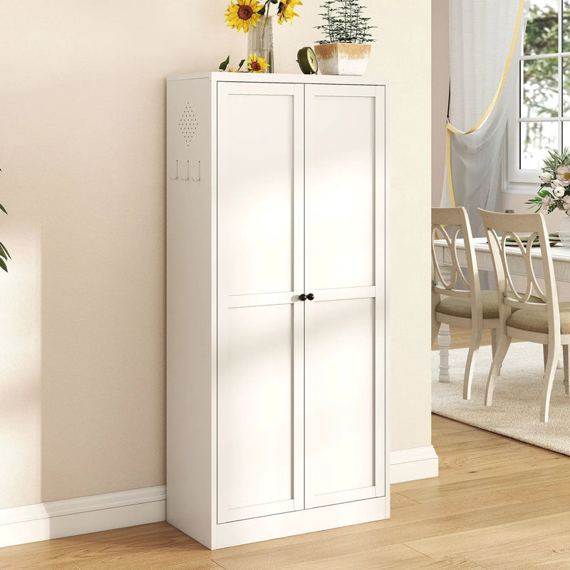 Kitchen Pantry Cabinet Adjustable Storage With 4 Shelves, Heavy Duty Freestanding Pantry Organizer - White by HouseOfZazla