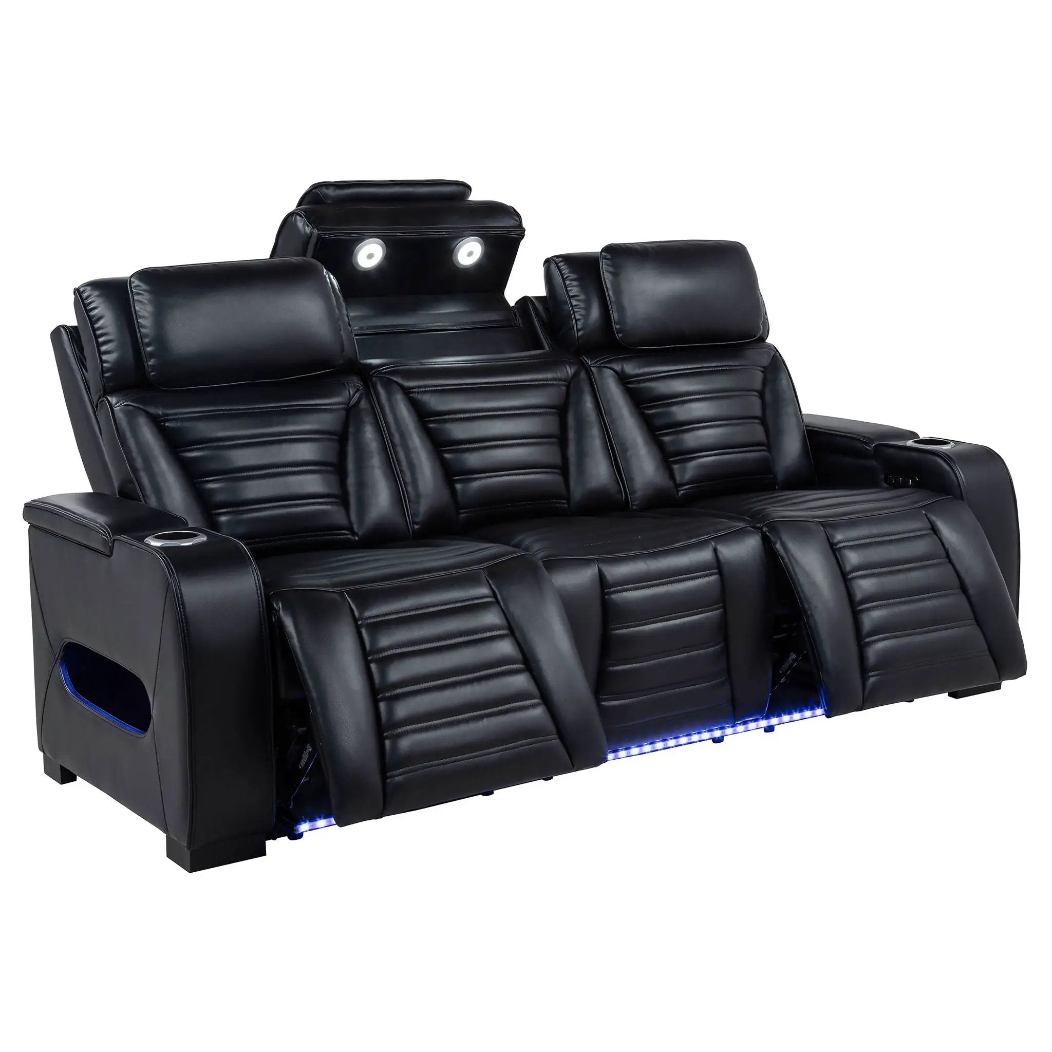 Zuma Faux Leather Dual Power Reclining LED Sofa Black by Unique Piece Furniture