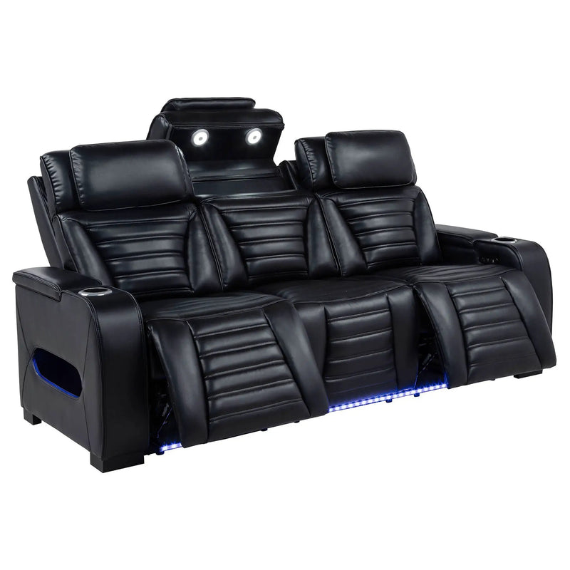 Zuma Faux Leather Dual Power Reclining LED Sofa Black by Unique Piece Furniture