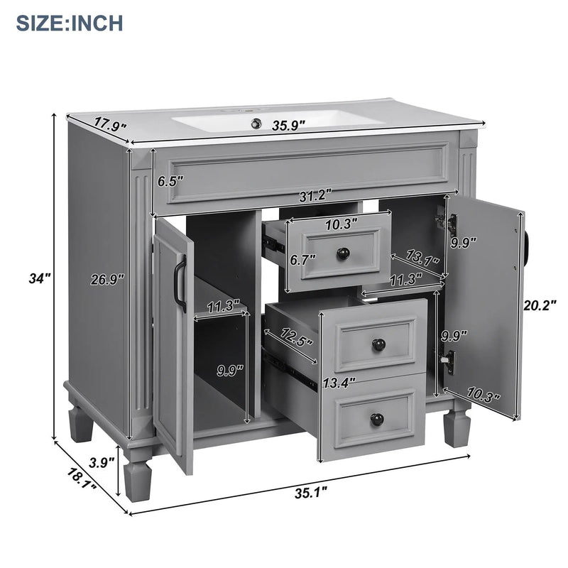 Bathroom Vanity With Top Sink, Mirror Cabinet, 2 Soft Closing Doors & 2 Drawers by Unique Piece Furniture