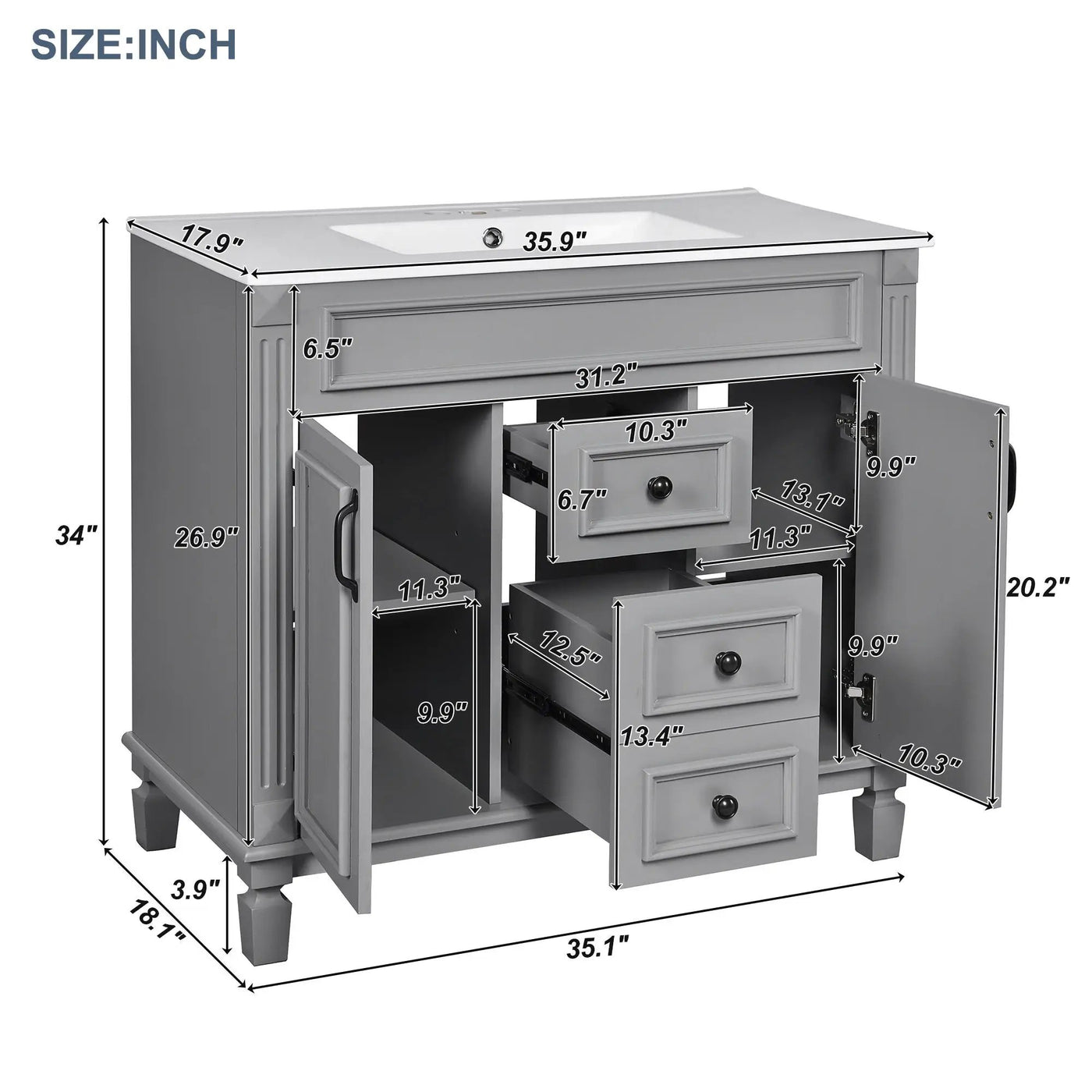 Bathroom Vanity With Top Sink, Mirror Cabinet, 2 Soft Closing Doors & 2 Drawers by HouseOfZazla