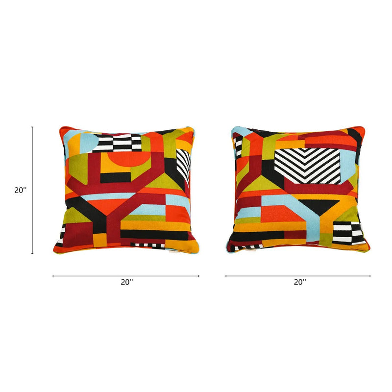 La Broderie - Square Embroidered Throw Pillow & Feather Down Insert - Colorpop Multicolored Embroidery by HouseOfZazla