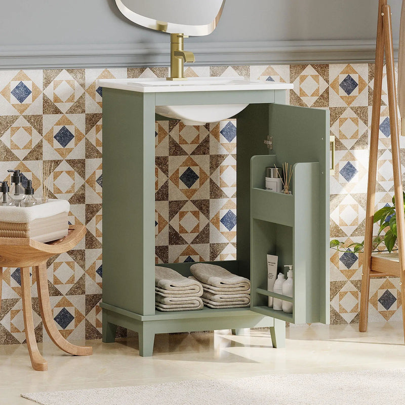 Modern Small Bathroom Vanity Cabinet With Ceramic Basin, Ample Storage, 1 Soft Close Door by Unique Piece Furniture