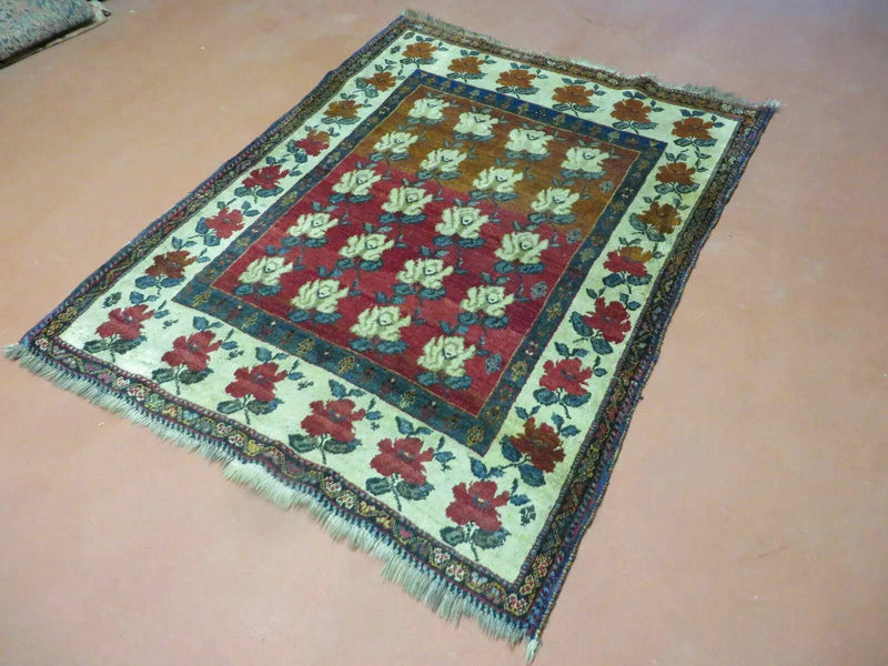 4' X 5' Semi Antique Handmade Fine Turkish Flowers Bouquet Wool Rug Nice by Jewel Rugs