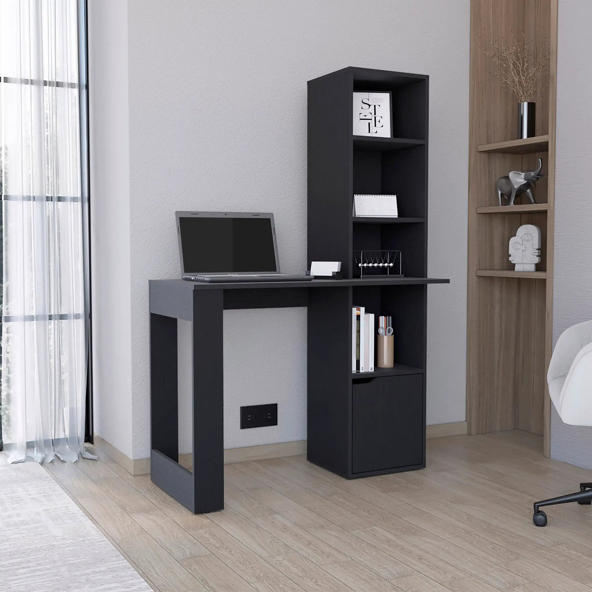 Iowa Computer Desk with 1-Cabinet and 4-Tier Bookcase by HouseOfZazla