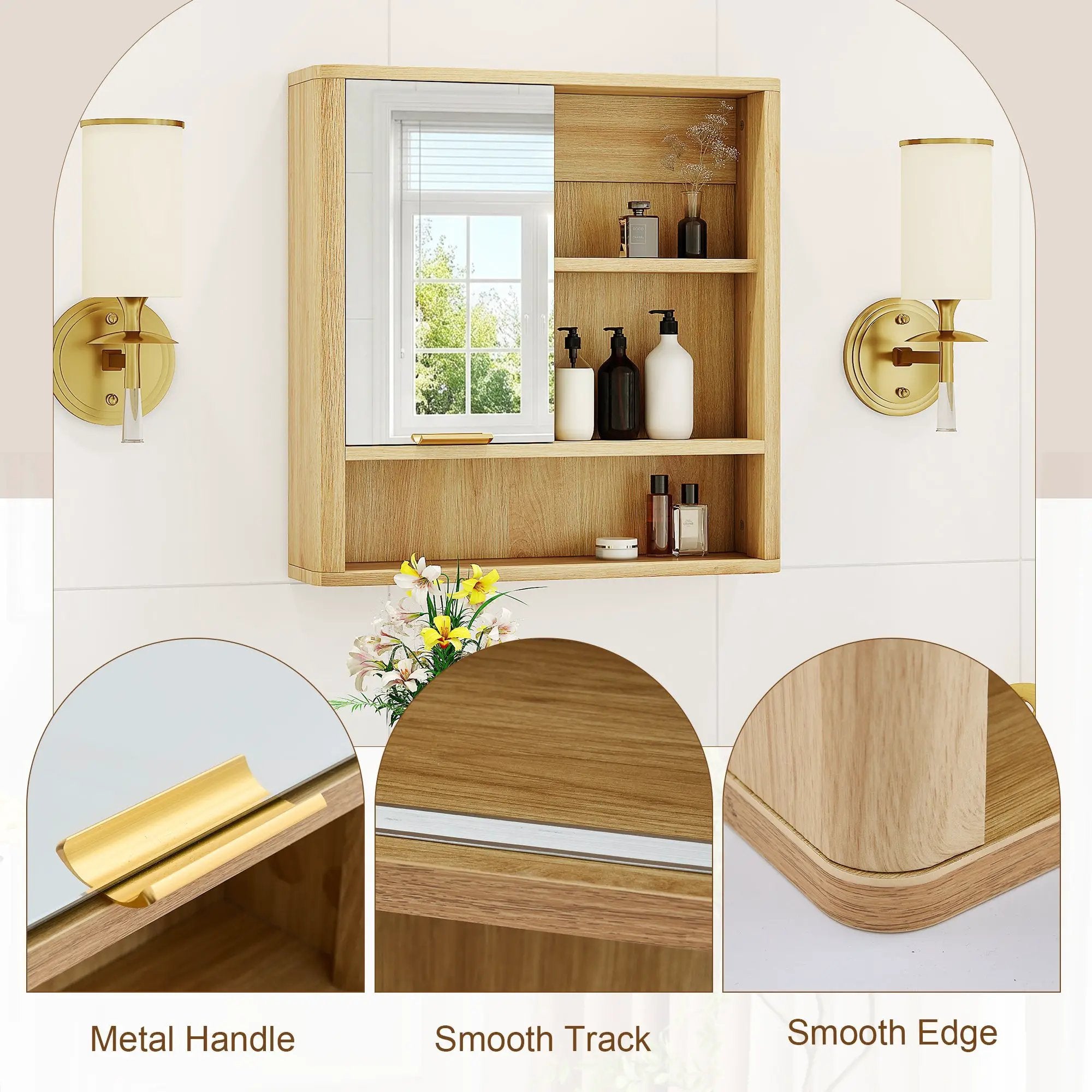 Natural Wood Finish Wall Mounted Mirror Cabinet by HouseOfZazla