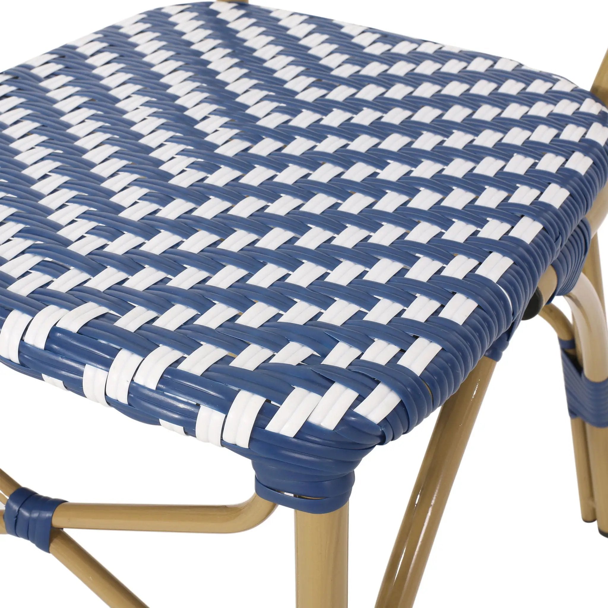 Outdoor Rattan and Aluminum French Armless Bistro Chairs Set - Navy Blue by HouseOfZazla