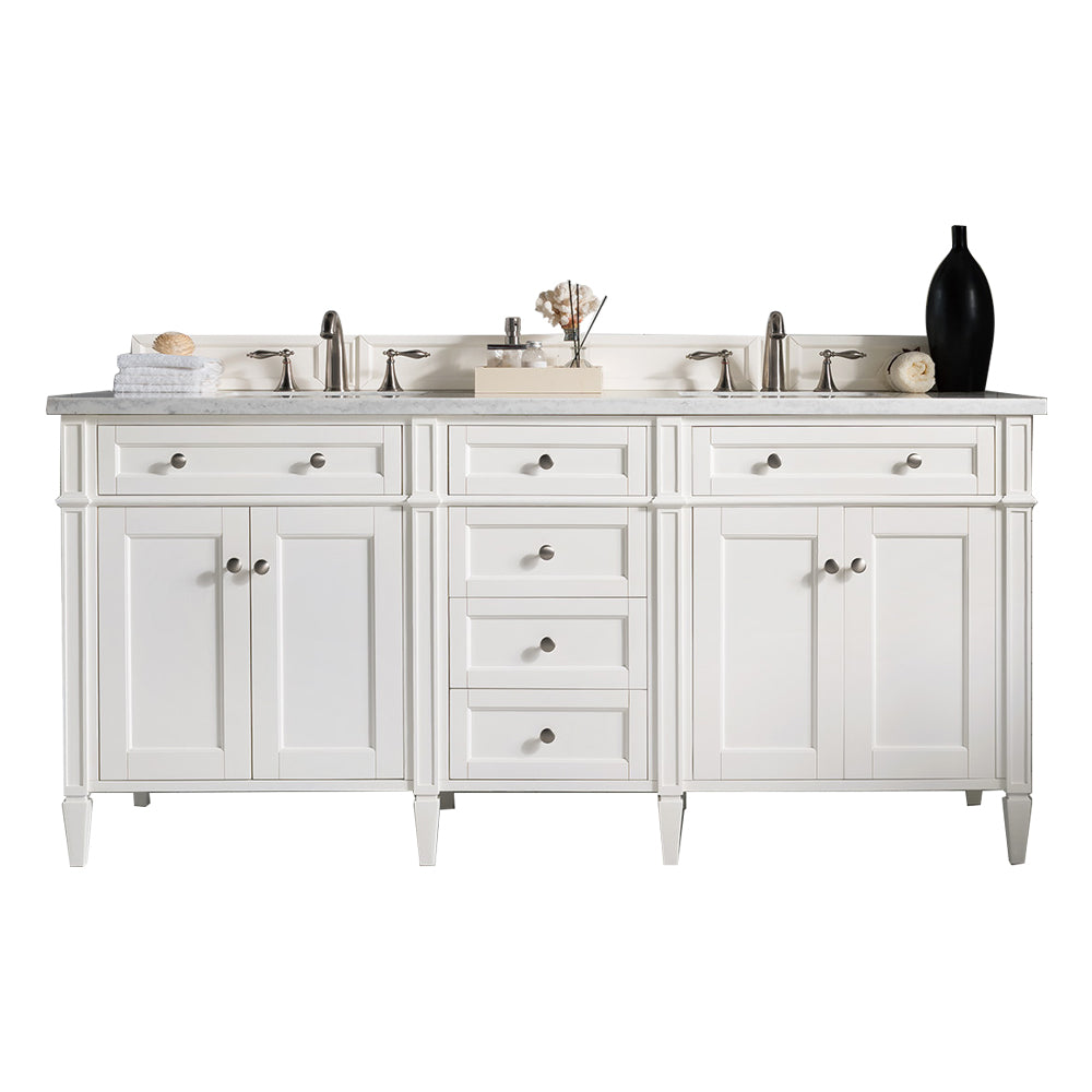 James Martin Brittany 72" Double Bathroom Vanity, Bright White with Eternal Jasmine Pearl (FreePower) countertop