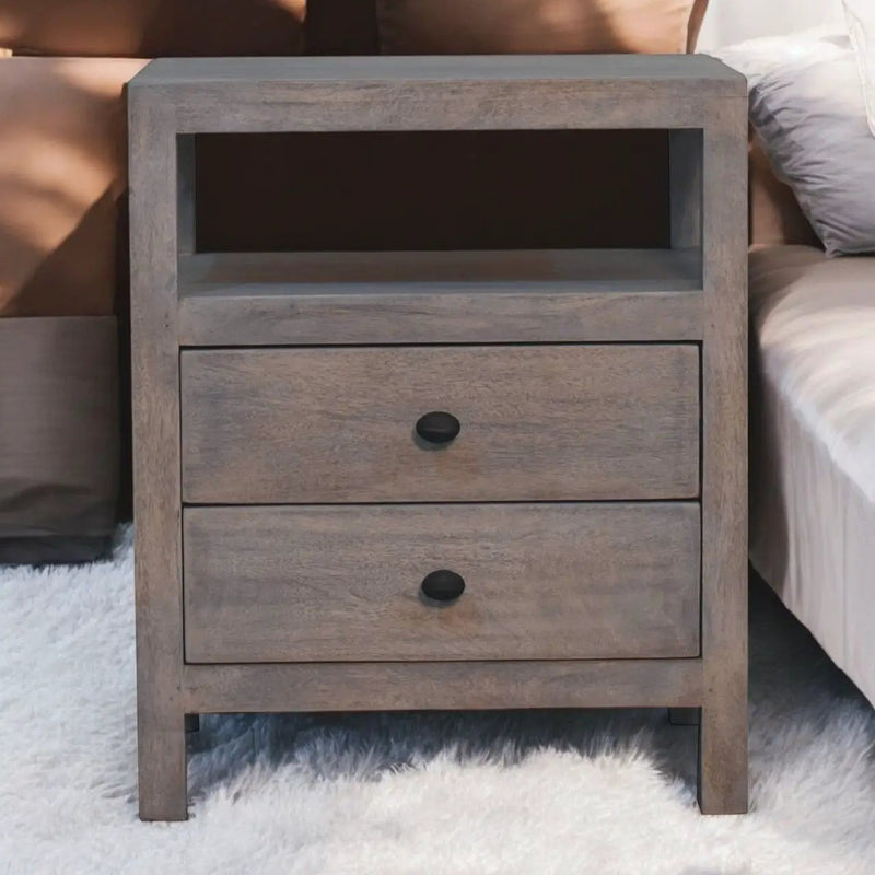 2 Drawer Open Bedside Table - Gray Ash by HouseOfZazla