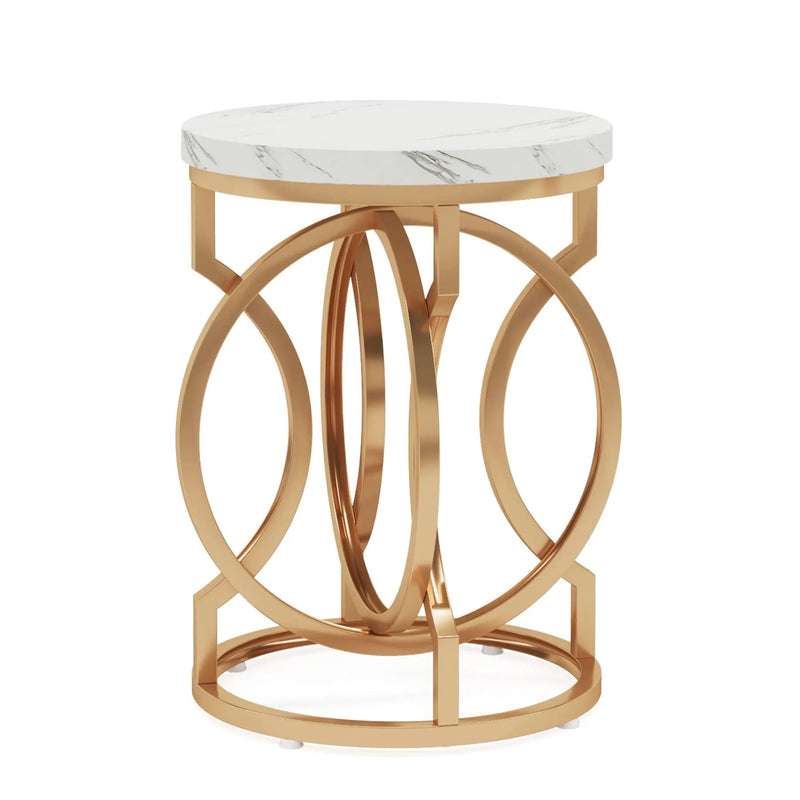Round End Table With O-Shaped Base - White / Gold by HouseOfZazla