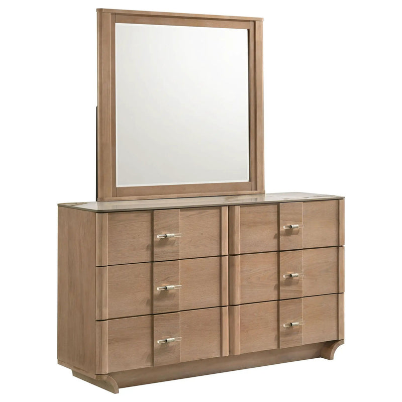 Leanne 6-drawer Sinter Stone Top Dresser and Mirror Light Oak by Unique Piece Furniture