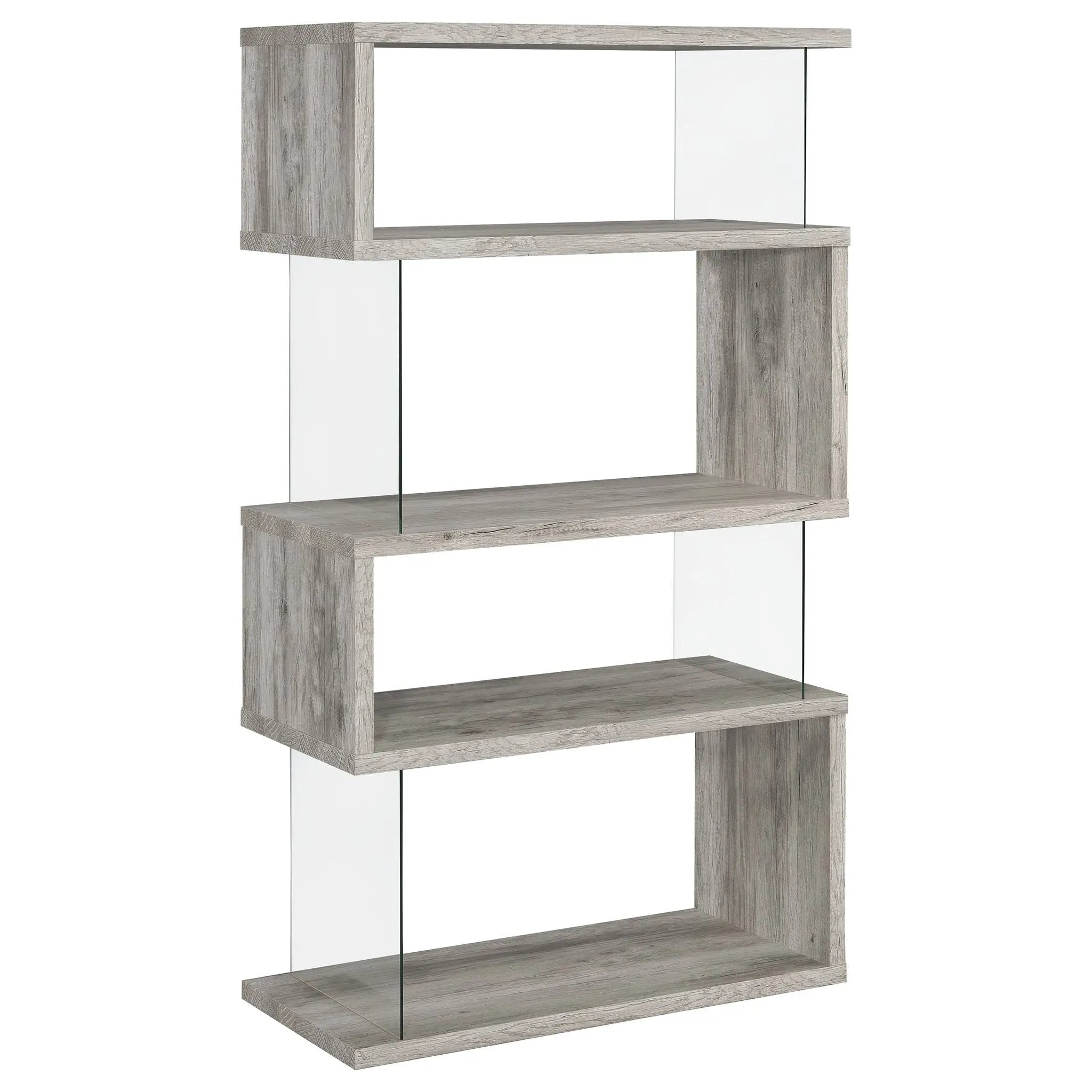Emelle 63-inch 4-shelf Glass Panel Bookshelf Grey Driftwood by Unique Piece Furniture