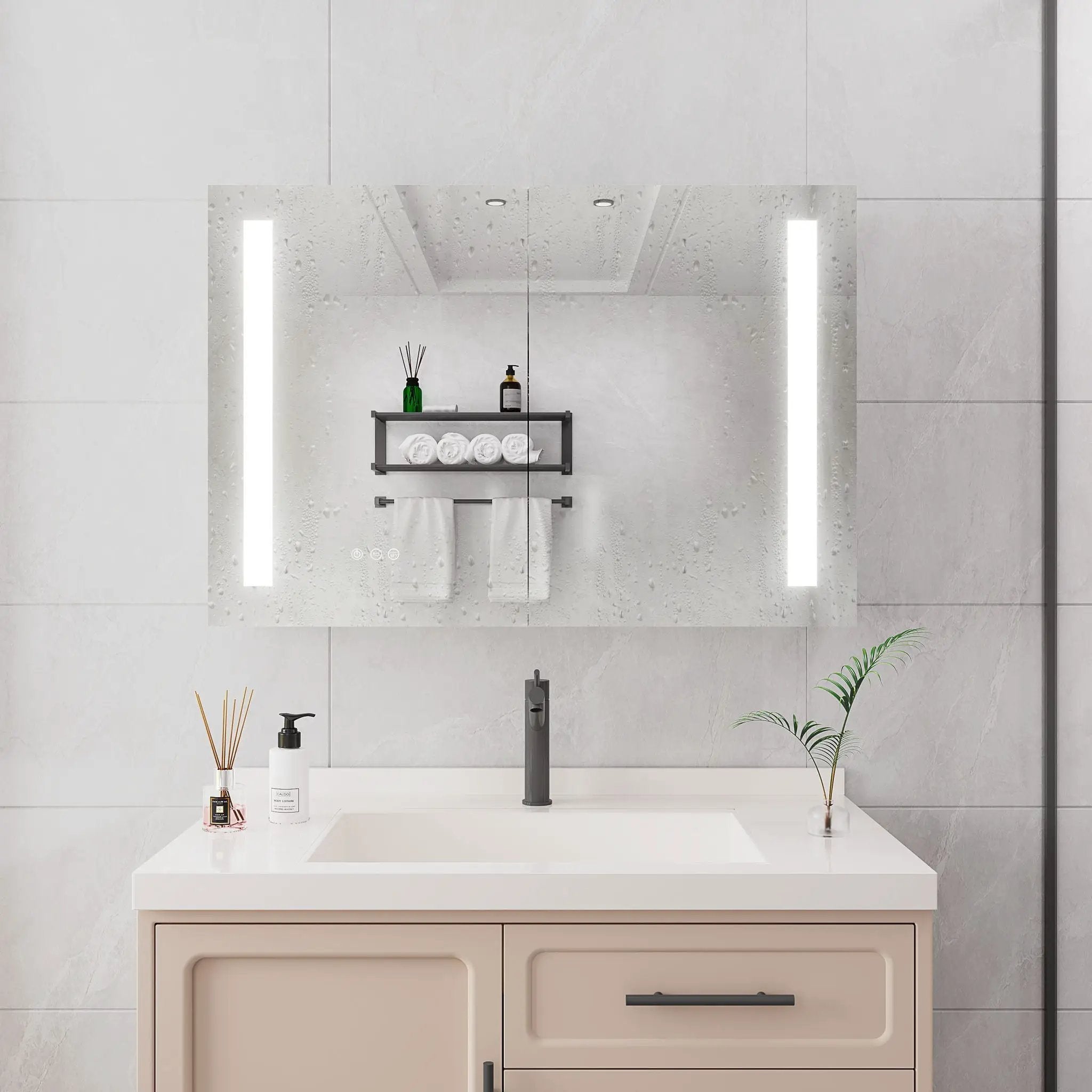 LED Medicine Cabinet With Mirror, Double Door With Defogger, Dimmer, Surface Mount by HouseOfZazla