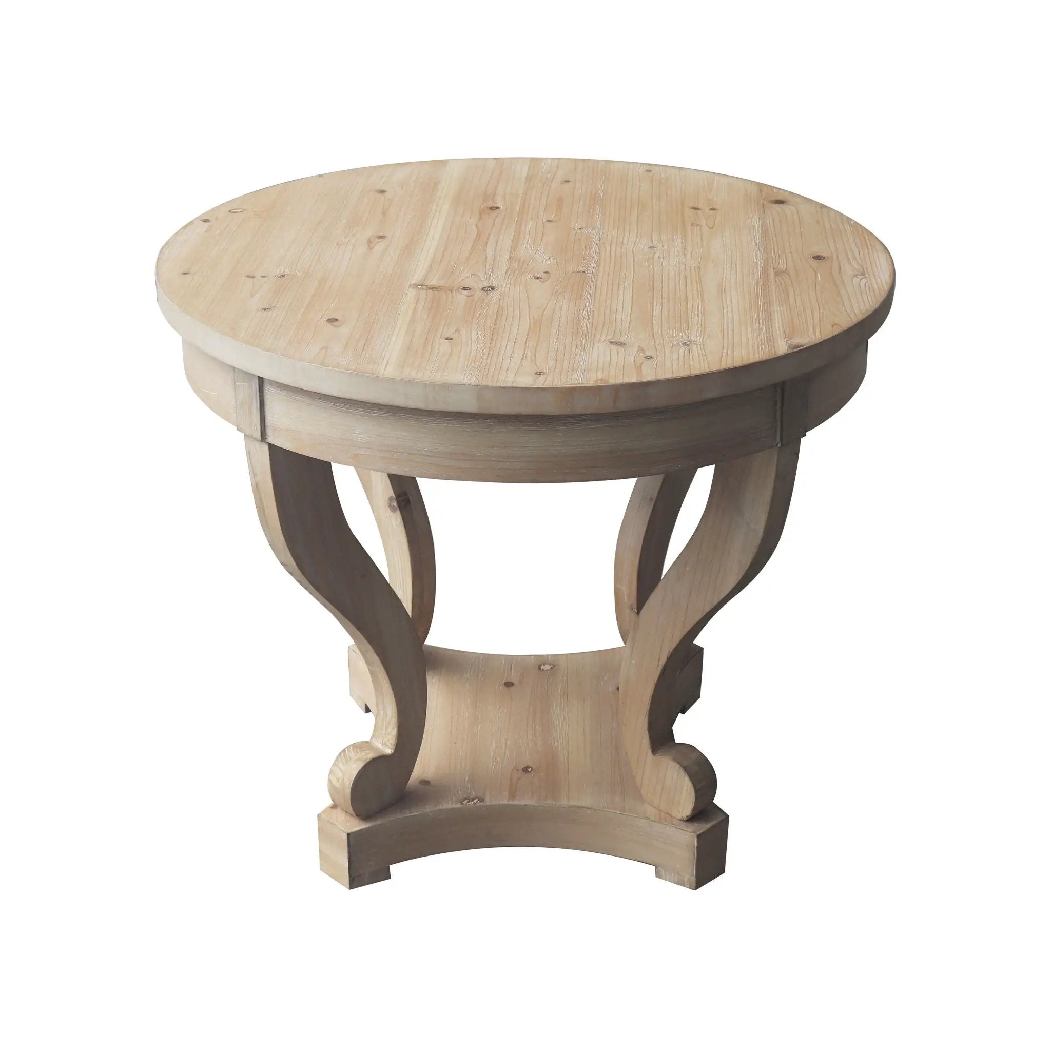 Curved Legs Farmhouse Style Small Size Round Dining Table End Table Side Table Coffee Table For Dinette, Kitchen, Dining Room Or Living Room - Natural Wood Grain Distressed by Unique Piece Furniture