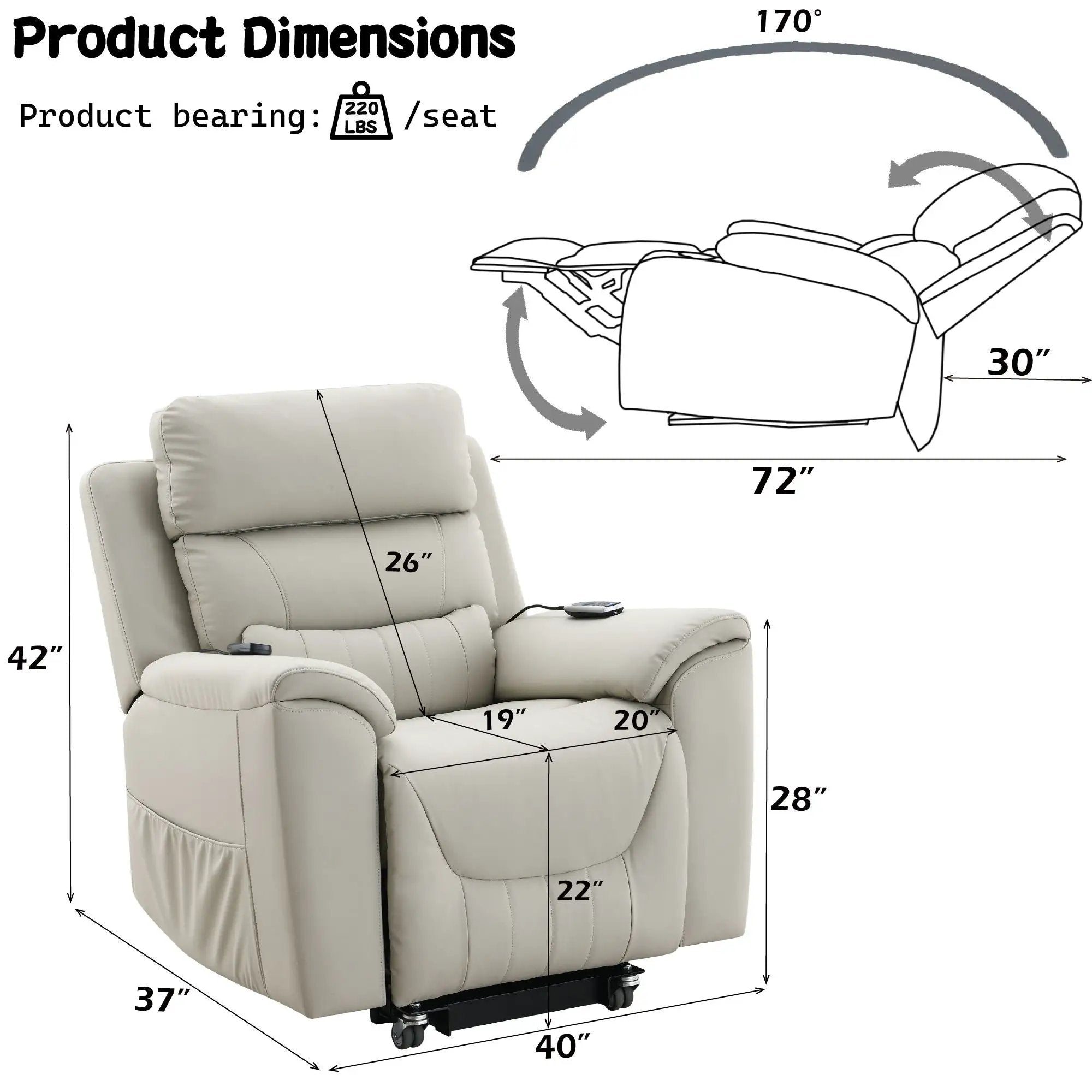 Marsha - Silicone Synthetic Leather Power Motion Recliner With Lift Heating Massage Chair - Light Gray by Unique Piece Furniture