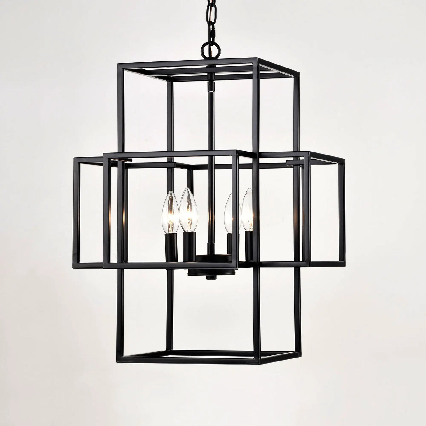 4 Light Metal Lantern Tiered Pendant Hanging Light Fixtures, Industrial Farmhouse Adjustable Height Chandeliers For Dining Room Hallway Foyer Entryway (E12 Bulbs Not Included) by HouseOfZazla