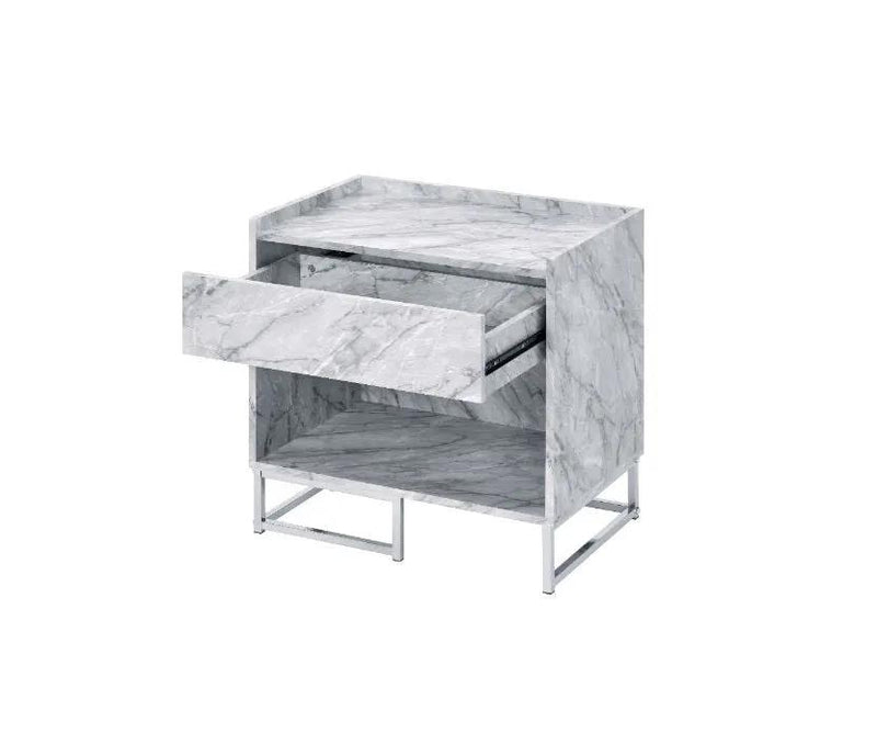 Azrael - Accent Table - White Printed Faux Marble & Chrome by Unique Piece Furniture