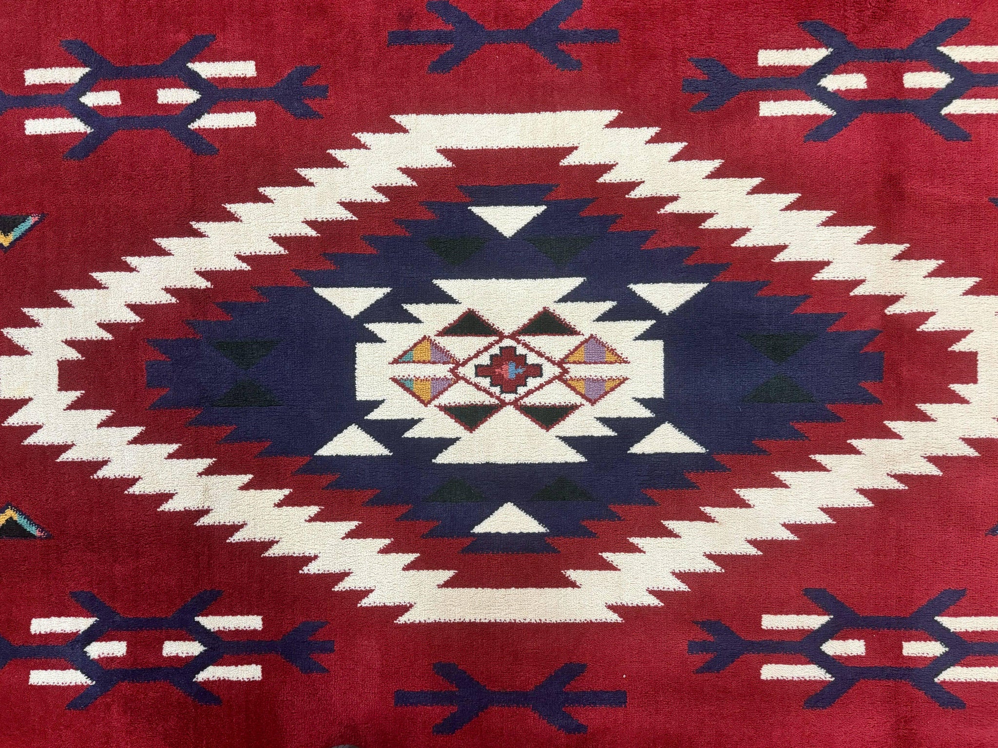 Belgium Power Loomed Rug 8x11, Navajo Native American Design, Dark Red and Ivory, Tribal Rug, Bohemian Carpet by Jewel Rugs