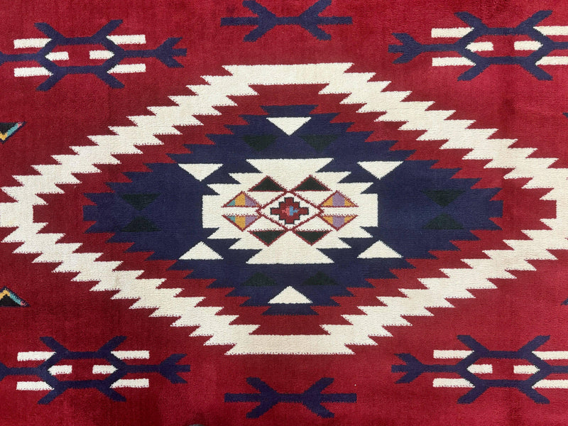 Belgium Power Loomed Rug 8x11, Navajo Native American Design, Dark Red and Ivory, Tribal Rug, Bohemian Carpet by Jewel Rugs