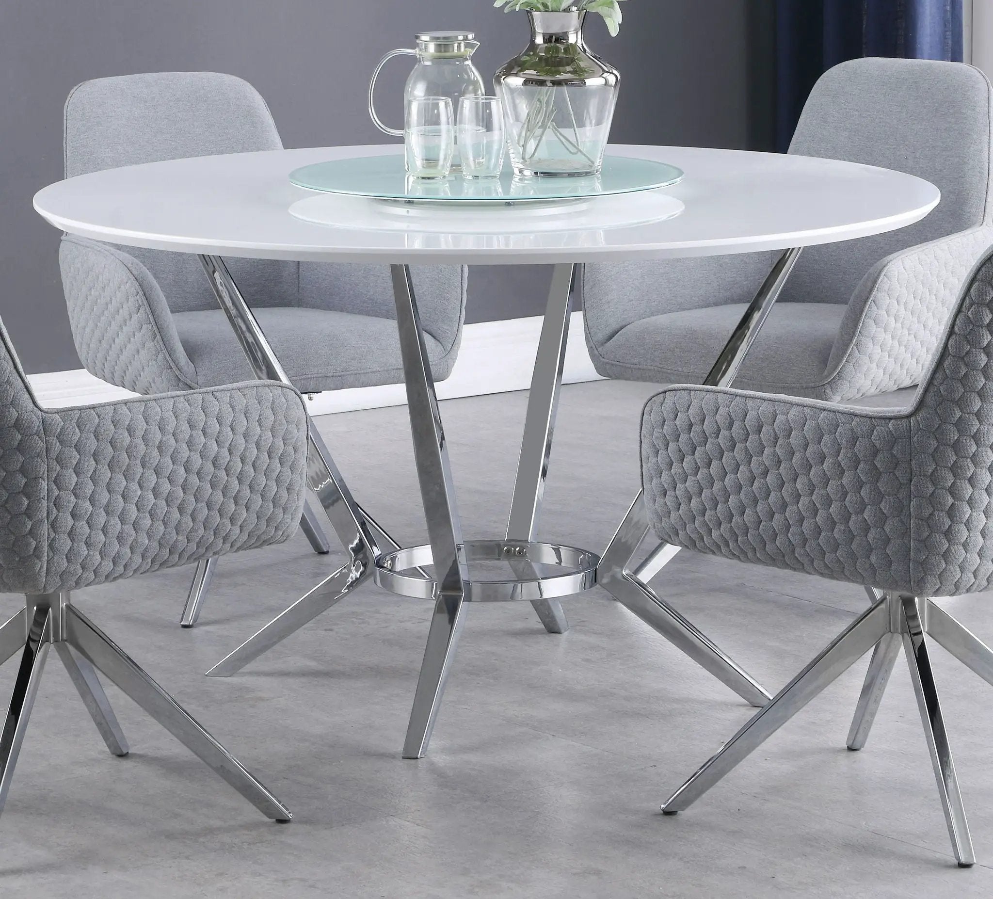 Abby Round 54-inch Lazy Susan Dining Table White High Gloss by Unique Piece Furniture